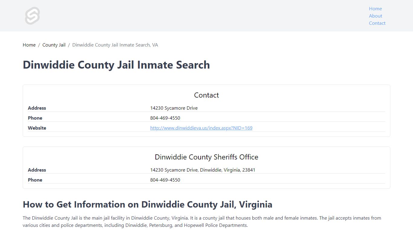 Dinwiddie County Jail Inmate Search, VA